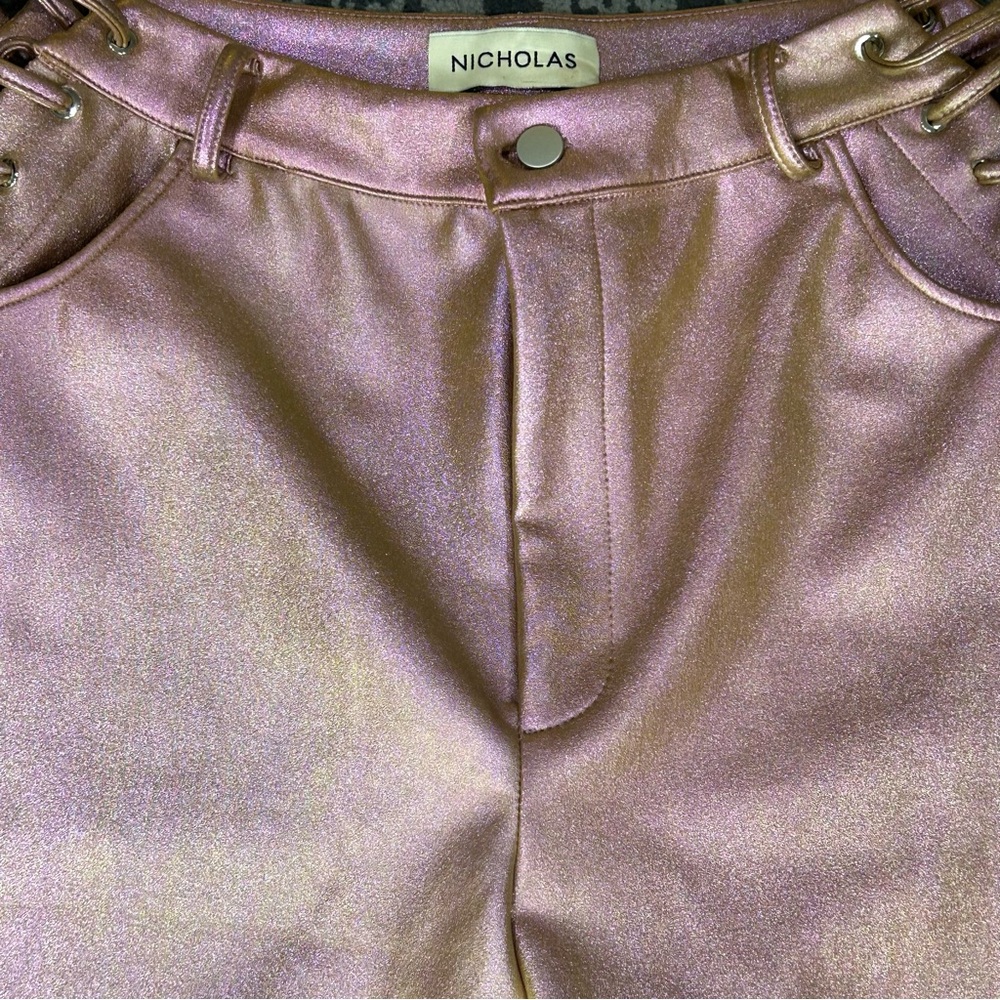 Nicholas Valeria Rainbow Shimmer Pink Lace-Up Pants‎ - Size 8 - Picture 5 of 6
